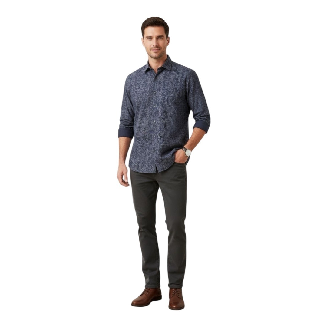 Robert Barakett Men's Long Sleeve Woven Shirt Blue Floral Print Xxl